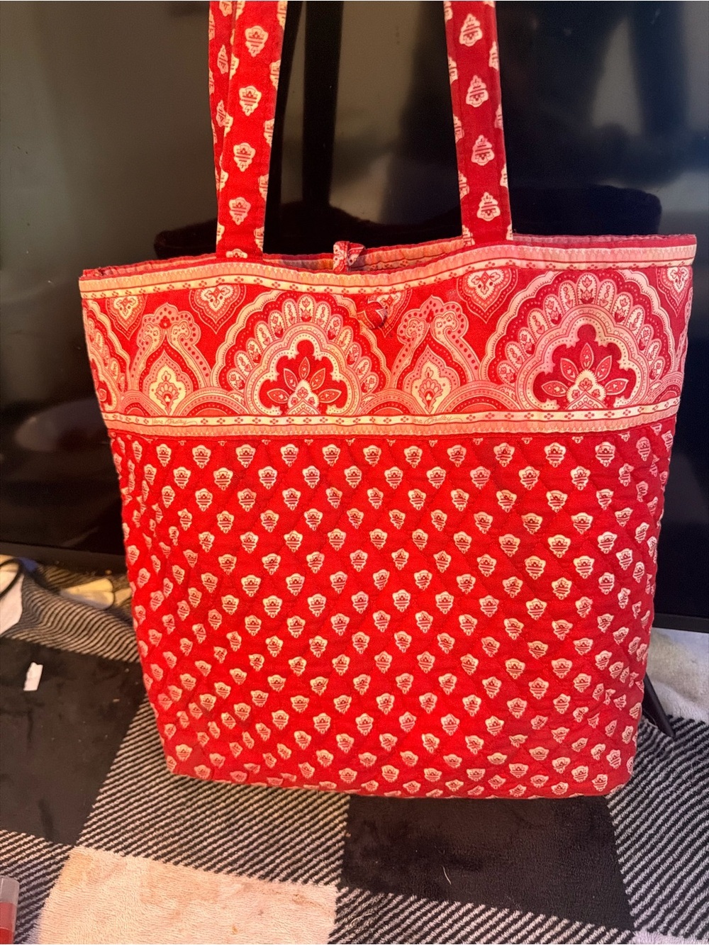 Vera Bradley Red Quilted Tote with Paisley Trim - Picture 2 of 6